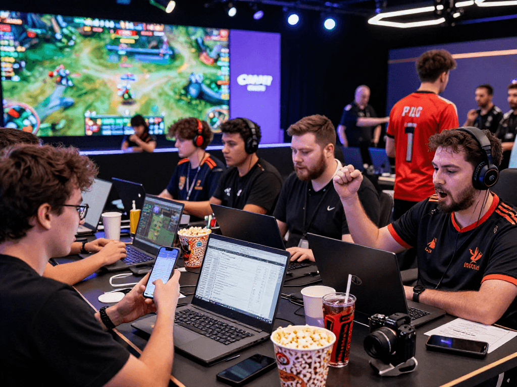 Paris sportifs en crypto en action lors d'un événement d'e-sport, ambiance dynamique avec des parieurs enthousiastes.