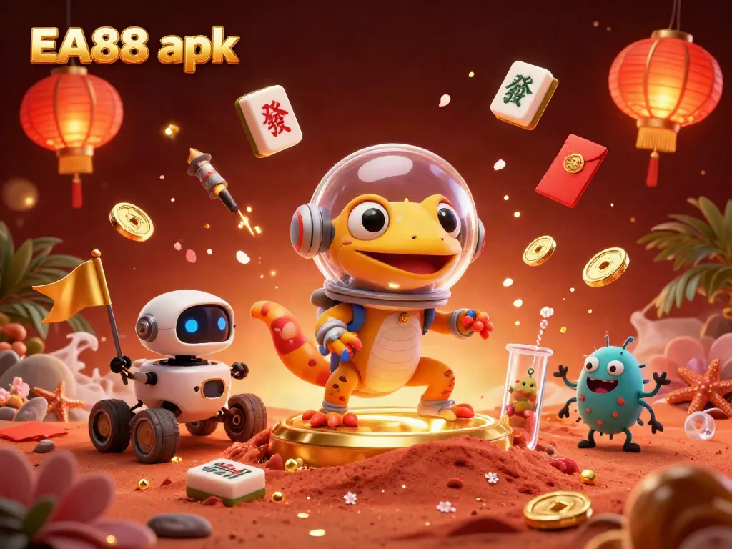 Experience thrilling gameplay with EA88 apk featuring an adventurous Martian gecko at a golden casino
