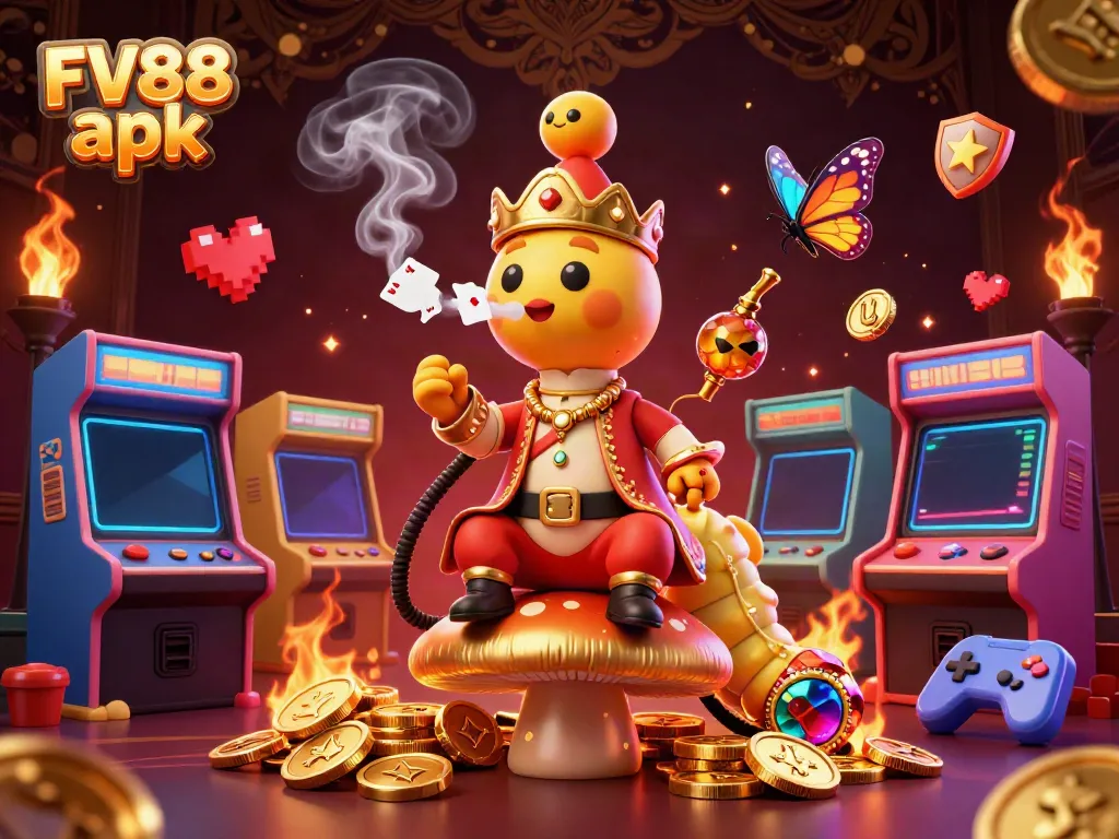 Experience thrilling gameplay with the FV88 apk in a vibrant casino-themed 3D scene.