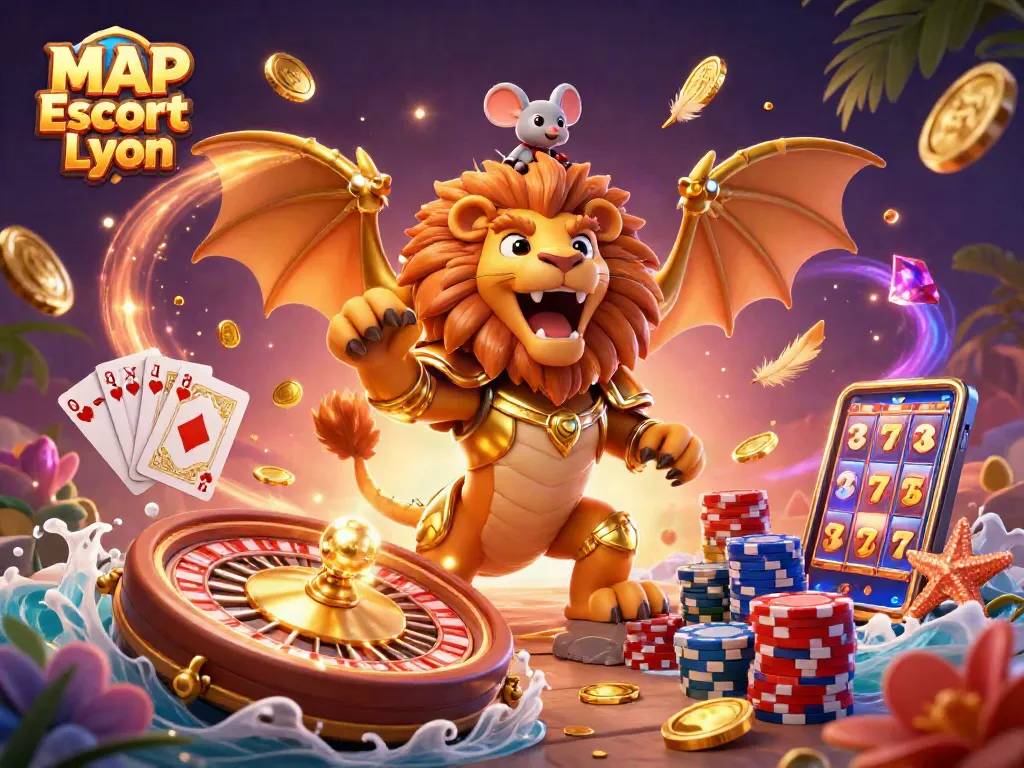 Engage with MAP Escort Lyon for a thrilling gambling experience enhanced with vibrant casino elements.