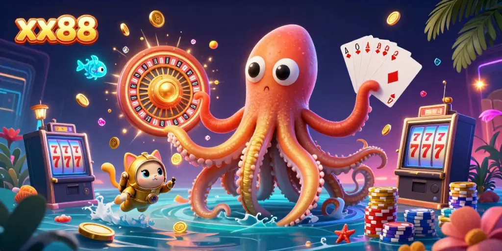Experience exciting adventures at xx88 with vibrant casino elements and captivating characters.